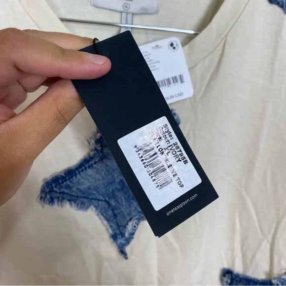 Free People One Teaspoon Denim Star BF Long Sleeve Top Cream XL - Picture 4 of 5